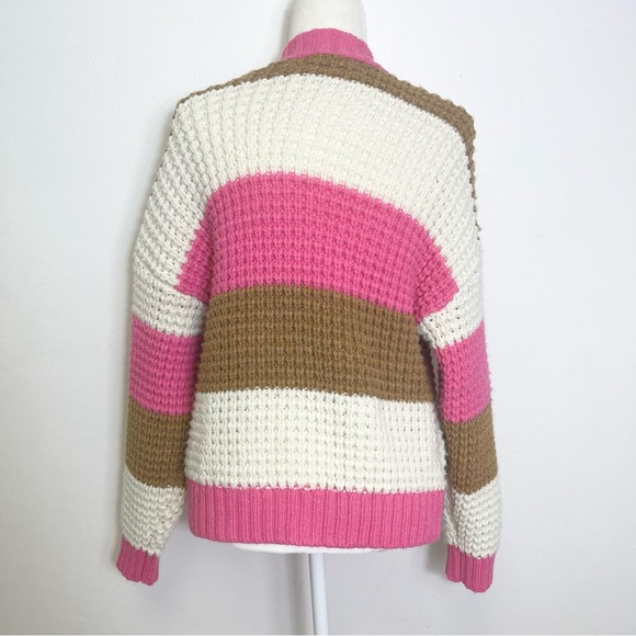 Uncharted Threads Open Front Striped Cropped Cardigan Chunky Knit Sweater Size M - Picture 9 of 10
